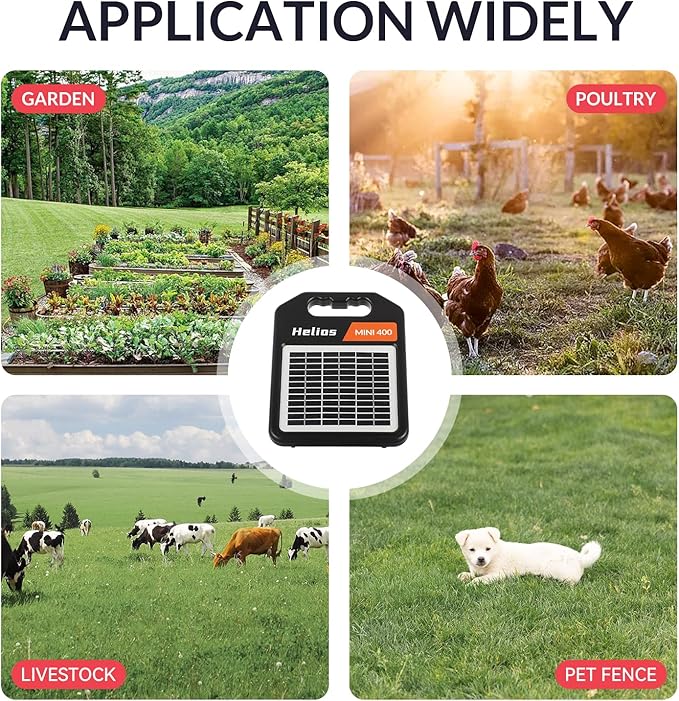 Andmon MINI400 20 Miles Solar Electric Fence Charger with Day/Night Mode 0.3J Output Energy Electric Fence Energizer