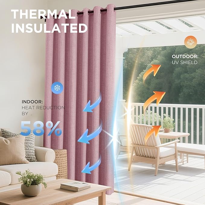 Joydeco Blackout Curtains 95 Inches Long 2 Panels Burg, Room Darkening Curtains for Bedroom, 100% Black Out Textured Thermal Drapes Privacy Protection 2 Panels Set(W52 x L95 Inch, Pink)