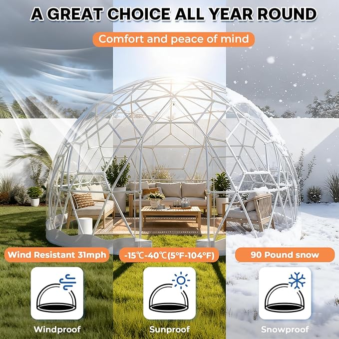 15 x 9.5 FT Garden Dome Tent, Outdoor TPU Greenhouse for 8-12 Person, Greenhouse Garden Tent with Window, Waterproof Clear Dome Tent Suitable for Camping, Party, Wedding, Christmas