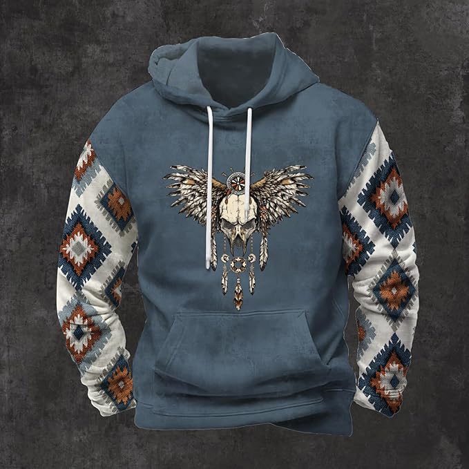 Mens Hooded Sweatshirt Vintage American Element Long Sleeve Fall Hoodie Classic Drawstring Front Pocket Pullover