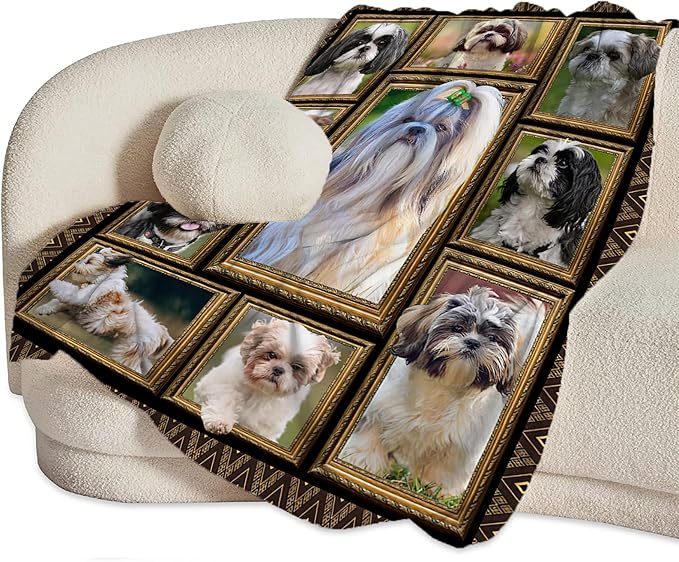 Shih Tzu Blanket Gifts for Girls Boys Soft Warm Plush Cute Dog Throw Blanket Flannel Fleece Fuzzy Dog Pet Blanket for Kids Adults Lovers Bed Couch Living Room Decor 60"X50"