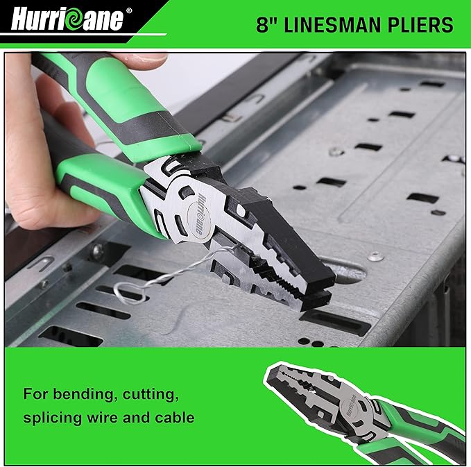 HURRICANE 3-Piece Pliers Set - Heavy-Duty with 8-Inch Linesman, Needle Nose Pliers and 6-Inch Diagonal Cutters for Basic Repair