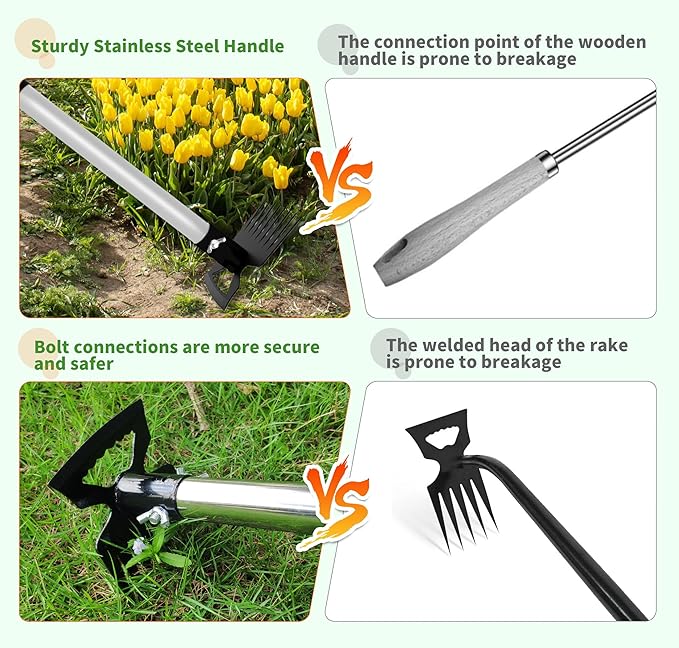 Weeding Puller Tool 8 Tooth, Manual Weed Rake Weeder Remover Tool Gardening, Dandelion Gardenia Uprooting Tool for Yard, Lawn, Patio and Garden