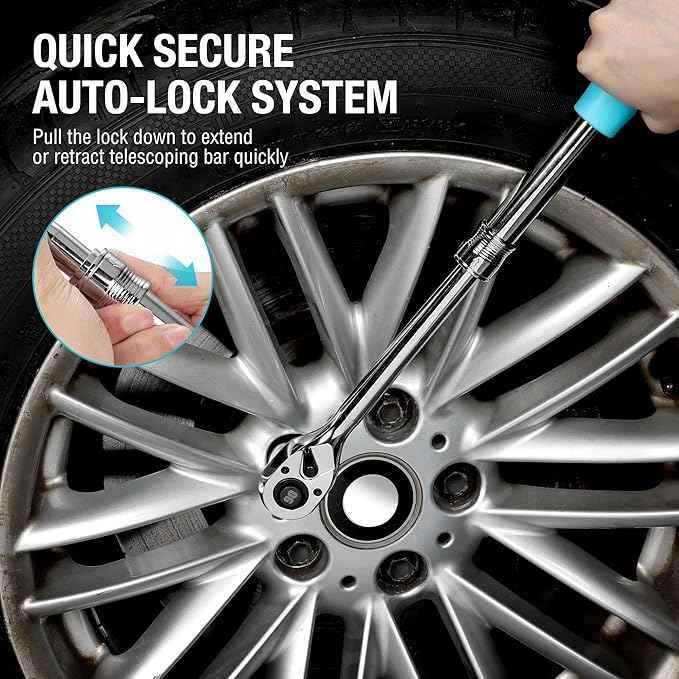 DURATECH 1/2-Inch Drive Extendable Ratchet, 90-Tooth Quick-release Ratchet Wrench with Cushion Handle & Telsecoping Locking Shaft (5 Length Adjustment: 11-4/5" to 17"), Reversible, Chrome Alloy Made