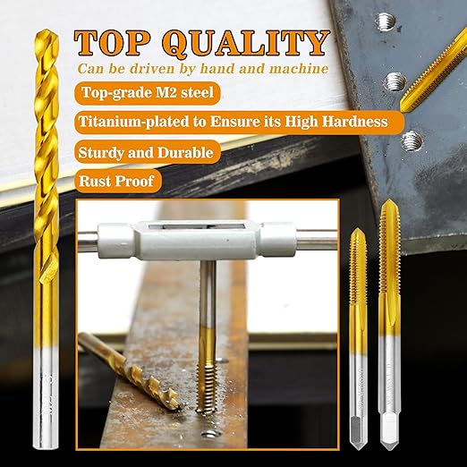 12Pcs Metric Drill and Tap Set with 1Pc Tap Wrench, M2 HSS Thread Tap Set from M2 to M6, Combination of Drill and Tap Set for Metal,with Box