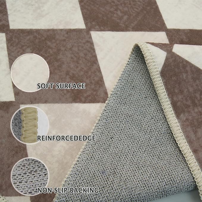 2x3 Checkered Modern Small Carpet Washable Brown Area Rugs Doormat for Entryway Bathroom Living Room Bedroom Washing Room Non Slip