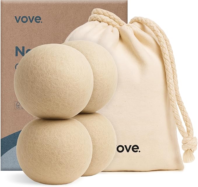 Vove Natural Hemp Dryer Balls - 4 Pack, 5X More Absorbent Than Wool - Cuts Drying Time up to 35%, Natural Fabric Softener, Reduces Wrinkles and Static, Reusable, Hypoallergenic, Eco Friendly