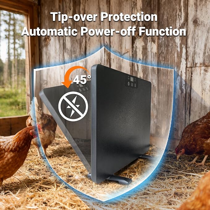 200W Chicken Coop Heater with Tip-Over & Overheat Protection | Auto Timer, 3-Way Mount & Waterproof Cord | Safe, Energy-Efficient Heating for Chicks, Poultry & Pets