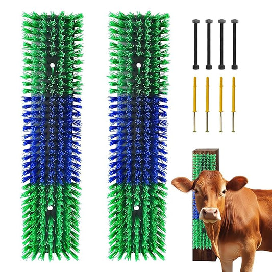 Livestock Scratch Brush With 8 Screws，Animal Back Scratching Brush for Cow,Cattle,Sheep, Horses,Pigs，Massage Grooming Tool(Green, 2pcs)