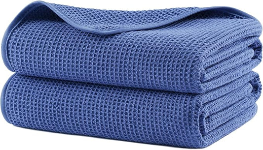 POLYTE Microfiber Oversize Quick Dry Lint Free Waffle Bath Towel for Body, 60 x 30 in, Set of 2