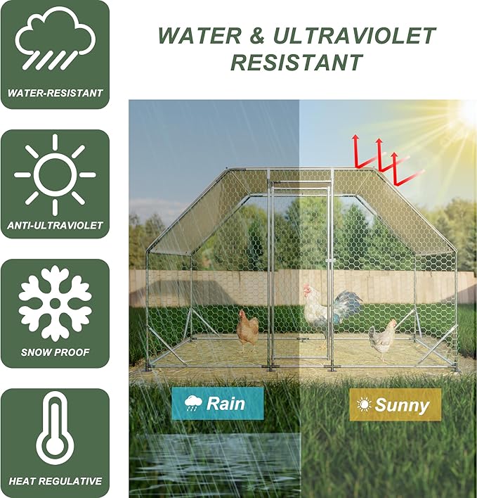 Chicken Coop Large Metal Chicken Coop Walk-In Poultry Cage Chicken Run for 6-10 Chickens,Durable Chicken House/cage with Waterproof and Anti-UV Cover,Suit for Your Backyard(9.8'Lx6.5'Wx6.8'H)
