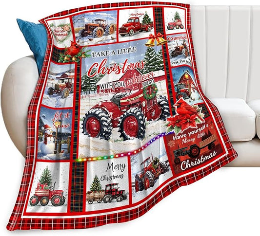 Christmas Blanket, Red Truck Throw Blanket, Winter Snow Gifts Blankets Snowman Stuff Fleece Flannel Plush for Girls Women Lovers Adults Soft Bedding Gift for Sofa Bed Office Decor 80"x60"