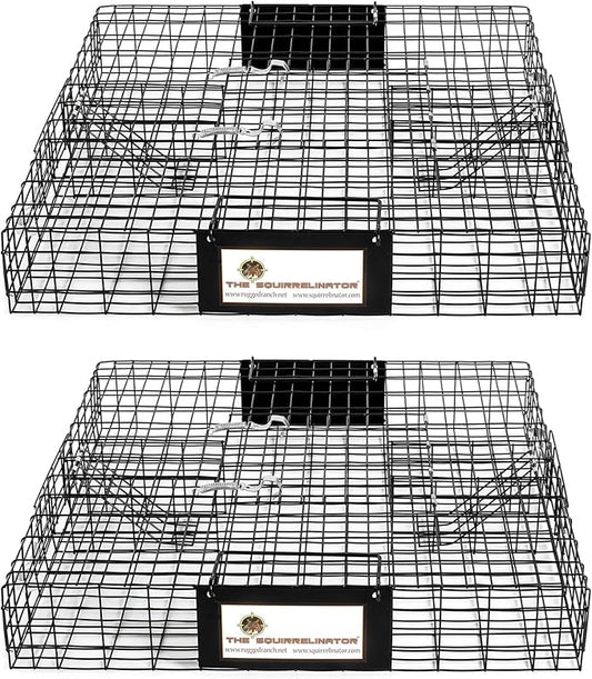 Rugged Ranch 2‑Pack Squirrelinator Multi‑Catch Squirrel Trap, Wire Cage, 24.5"x24.5"x5" Each - Live Catch‑and‑Release, 2‑Door Humane Rodent Control, No‑Poison Outdoor Use, Trap Only