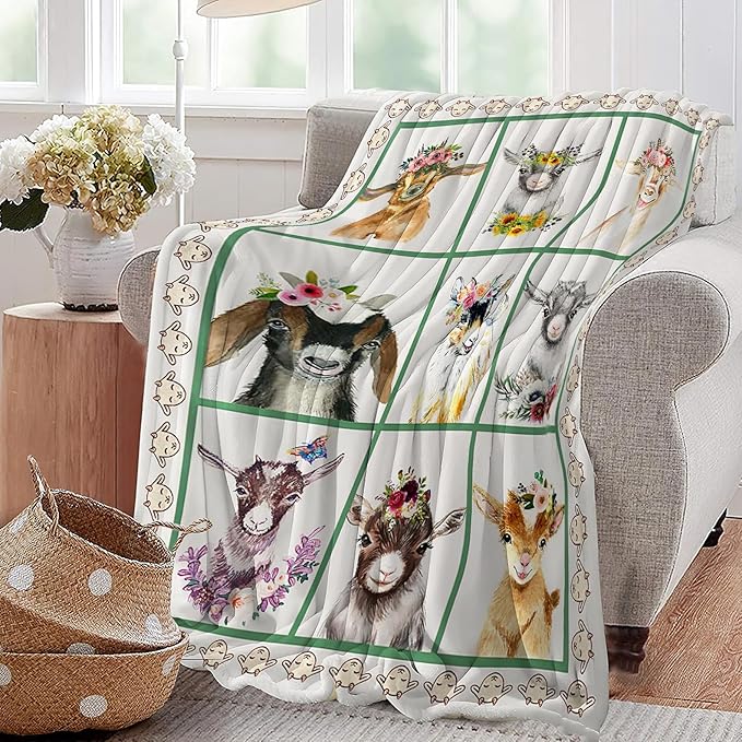 Cute Lamb Blanket Goat Sheep Baby Decor Throw Blanket Super Warm Soft Plush Fleece Flannel Farmhouse Blanket Gifts for Girls Kids Women Boys for Winter Couch Bedding 50"X60"