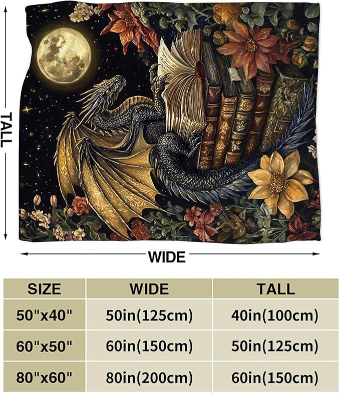 Dragon Blanket, Dragon Book Throw Blanket, Dragons Gifts Blankets Stuff Fleece Flannel Plush for Men Boys Women Girls Lovers Adults Soft Bedding Gift for Sofa Bed Office Home Decor 40"X50"