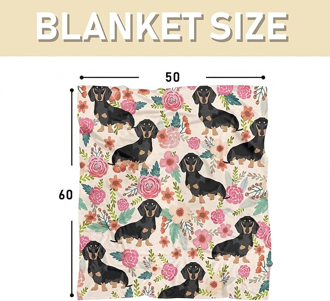 Cute Dachshund Blanket for Women Girls Kids Adults 50" x 60", Dog Flannel Throw for Sofa Couch Bed Living Room, Gifts for Animal Lovers