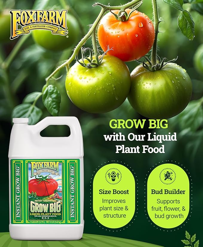 FoxFarm Grow Big Liquid Plant Food - Bloom Fertilizer for Flowers, Fruits, and Vegetables, Perfect for Indoor & Outdoor Potted Plants, NPK 6-4-4 (Gallon)