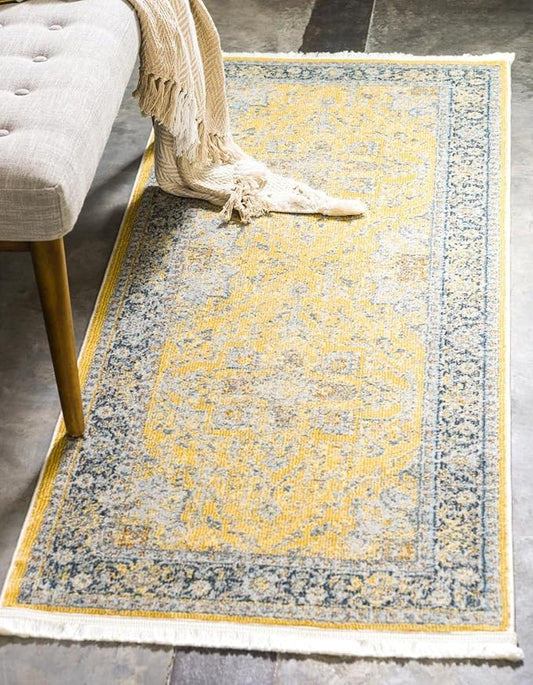 Unique Loom Baracoa Collection Area Rug - Prado (2' 7" x 12' 2" Runner, Yellow/ Ivory)