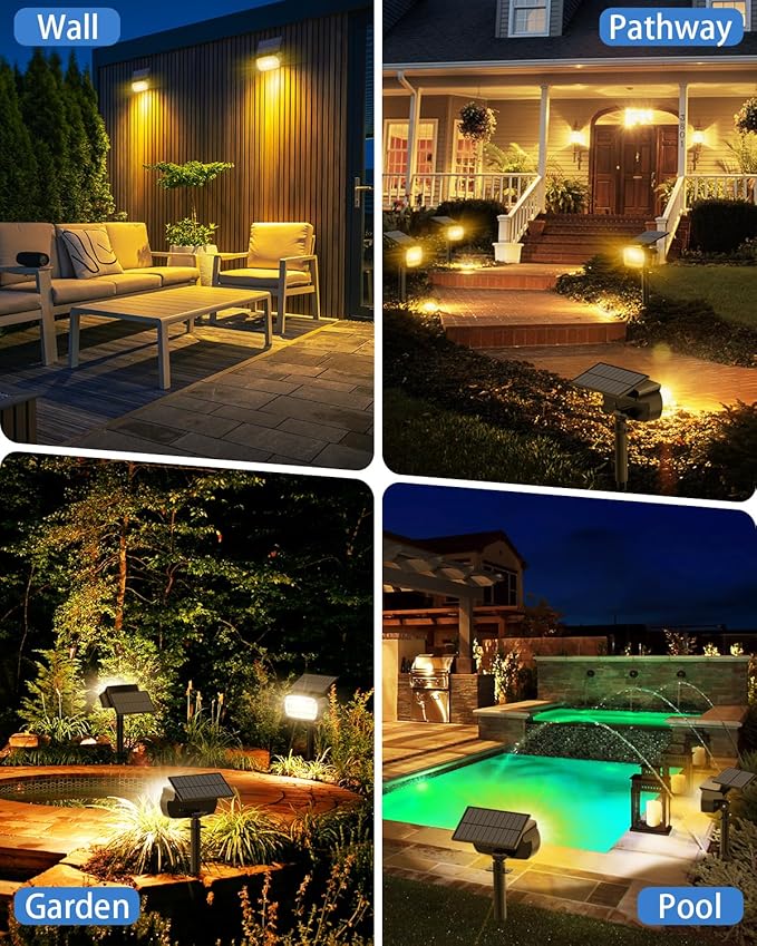 Fabrito Solar Spot Lights Outdoor 136 LEDs, Big Brighter Lighting Solar Lights Outdoor, 4 Pack IP65 Waterproof Landscape Spotlights Auto On/Off for Yard, Garden, Pathway, Plants,Tree (Warm White)