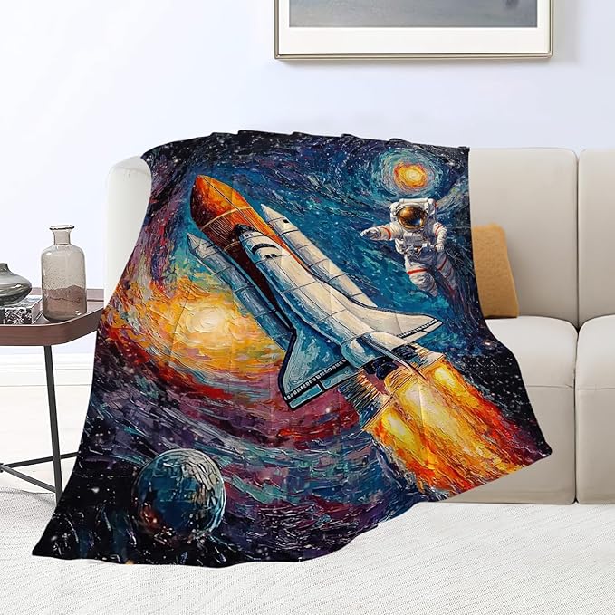 Space Rocket Blanket Astronaut Throw Blankets Gifts for Girls Boys Kids Soft Cozy Fleece Plush for Couch Sofa Bed 80"x60"