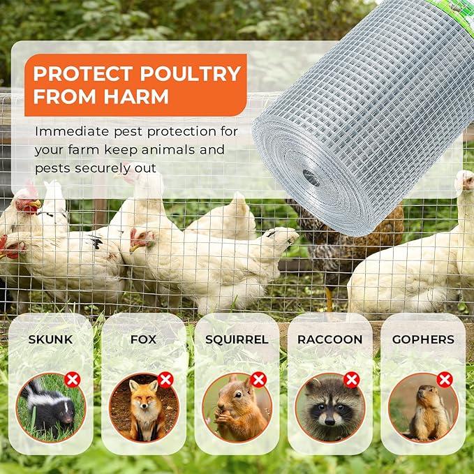 1/2'' 48'' X 100' Hardware Cloth, Chicken Wire Fencing Double Layer Hot Dip Galvanized, Wire Mesh Fence Chicken Rabbit Snake Cage Wire Fence Mesh Roll, for Chicken Coops, Fencing, Garden Protection