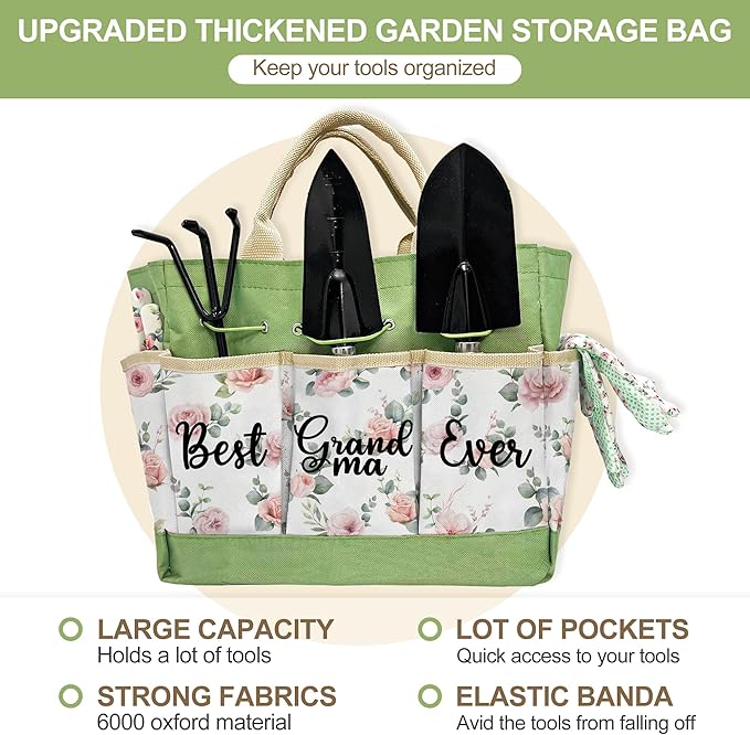 Gifts for Grandma, Christmas Grandma Garden Kit Birthday Gifts from Grandkids Floral Gardening Tools and Durable Garden Tools Organizer Tote, Ideal Gardening Gift for Women on Grandparents Day