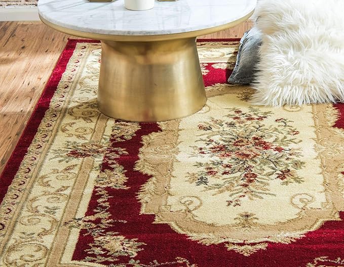 Unique Loom Versailles Collection Traditional Classic Floral Motif Area Rug (10' 0 x 13' 0 Rectangular, Burgundy/ Ivory)