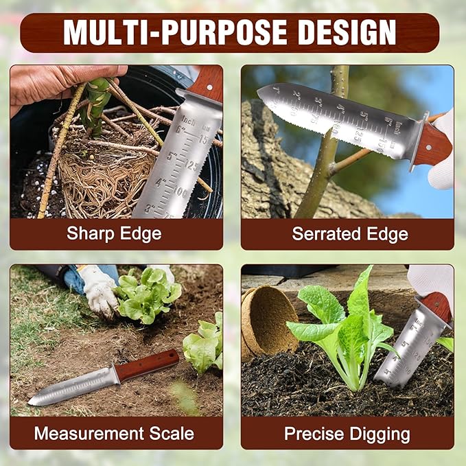 SPEEDWOX Hori Hori Garden Knife with Cutting Edge Garden Tools with Leather Sheath Ergonomic Handle with Hanging Hole Sharpening Stone and Gloves Included for Weeding, Planting, Digging, Pruning