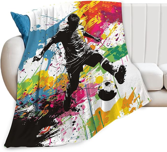 Soccer Blanket Gifts for Boys Teens Man Soft Warm Plush Banksy Soccer Sports Throw Blanket Flannel Fleece Fuzzy Stuff Blanket for Bed Couch Living Room Decor 50"X40"