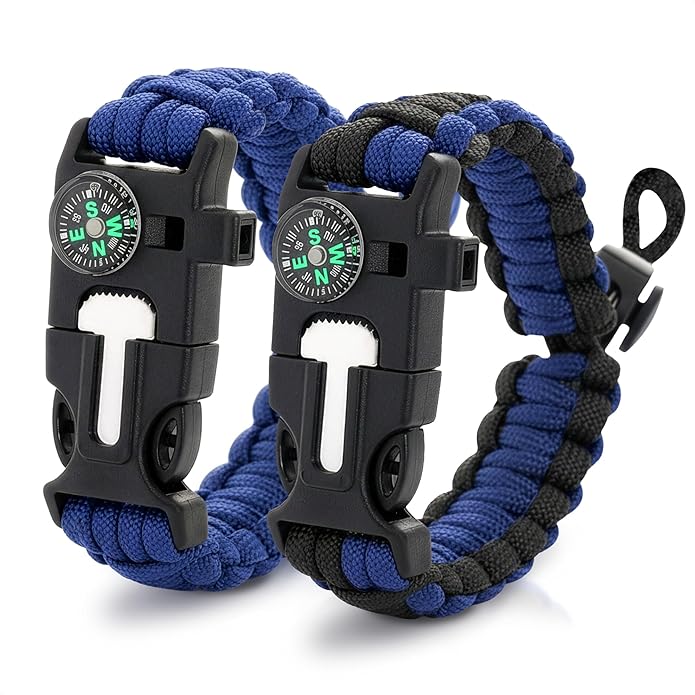 2Pack Survival Paracord Bracelet – 5-in-1 Adjustable Tactical Bracelet for Men with 10 ft Paracord, Flint Fire Starter, Compass, Whistle & Scraper – Survival Gear for Camping, Hiking, Fishing & Travel