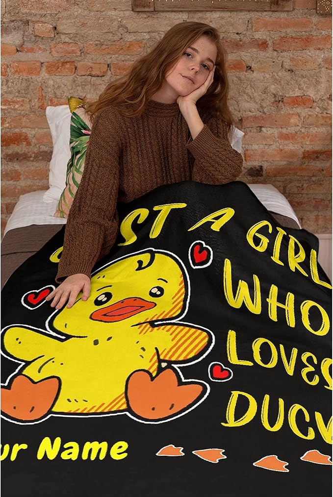 Girl Loves Ducks Custom Throw Blanket with Your Text Personalized Blankets Best Gifts for Family, Friends 60"x50" Medium for Teen