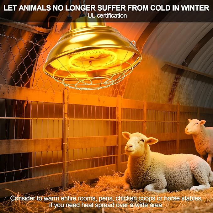 Heat Lamp for Chicken Coop WithFuse, 600 Watts Carbon Fiber Chicken coop Heater, Adjust 2 Mode Temp&Hanging Height, Waterproof For indoor &Outdoor Used,Suitable for Amphibians,chick,Duck,Pets