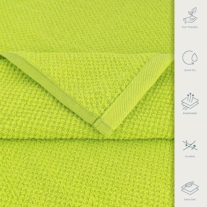CASA COPENHAGEN Popcorn Textured 6 Pieces Towel Set- Neon Green, 550 GSM 2 Bath Towel 2 Hand Towel 2 Washcloth, Rough & Tough Use Cotton Towels Gift Set for Bathroom