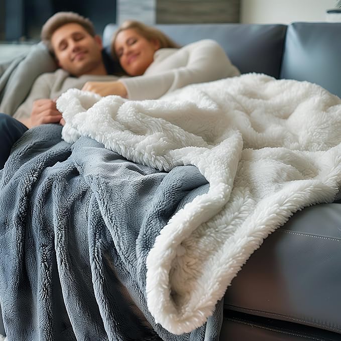 Waterproof King Size Blanket - Sherpa Fleece Reversible Throw, Soft Warm Leak-Proof Bed & Couch Protector for Kids, Pets & Everyday Spills (Velvet Gray/Cloud White, King 90x108)