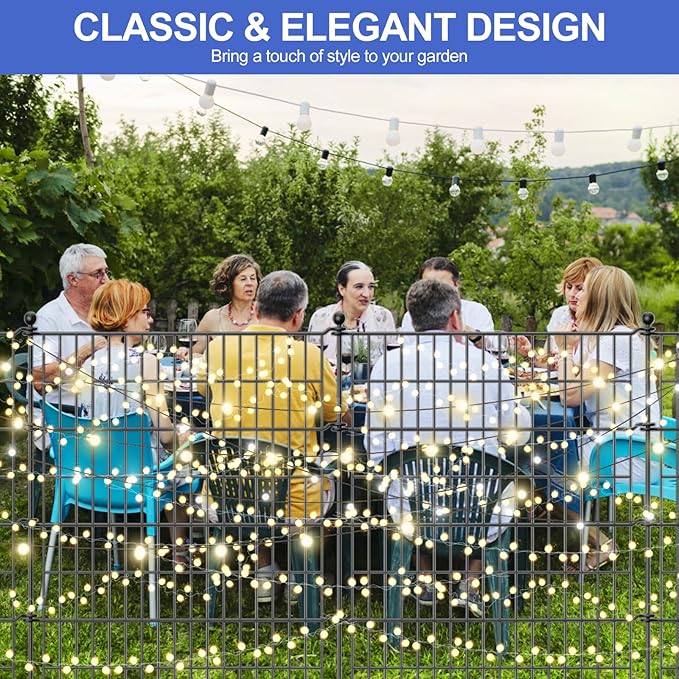 5 Panels No Dig Decorative Garden Fence with Gate, 40 in(H) X 11.8 ft(L) Outdoor Dog Rabbits Fence, Animal Barrier Pet Fencing Rustproof Metal Wire Panel Border for Yard, Patio, Flower Bed