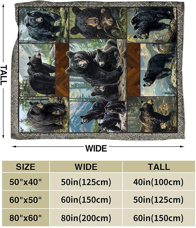 Black Bear Blanket Wild Animal Throw Blanket Cozy Plush Fleece Flannel Bear Blankets Lightweight Fuzzy Party Gifts for Girls Boys Women Men 60"X50"