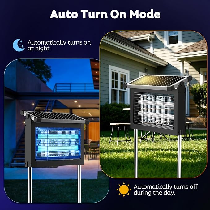 Solar Bug Zapper Outdoor with Projector Lights, Mosquito Zapper Waterproof Electric Fly Zapper Rechargeable with 10W Solar Panel, 4500V Cordless Fly Trap for Backyard, Patio, Garden, Camping
