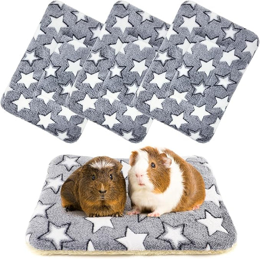 4-Pack Guinea Pig Bed, Washable Bunny Mat, Fleece Rabbit Bedding, Soft Flannel Small Animal Cage Liner, Blanket for Hamster Ferret - 14"x10"
