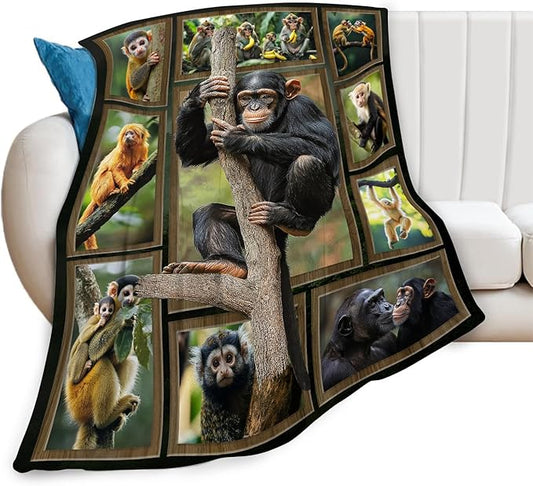 Monkey Blanket Chimpanzee Animal Throw Blankets Gifts for Girls Boys Kids Monkey Lover Soft Cozy Fleece Plush for Couch Sofa Bed 80"x60"