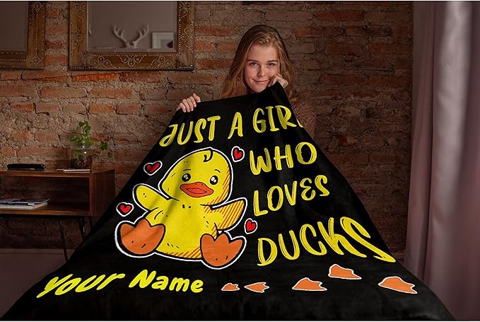 Girl Loves Ducks Custom Throw Blanket with Your Text Personalized Blankets Best Gifts for Family, Friends 60"x50" Medium for Teen