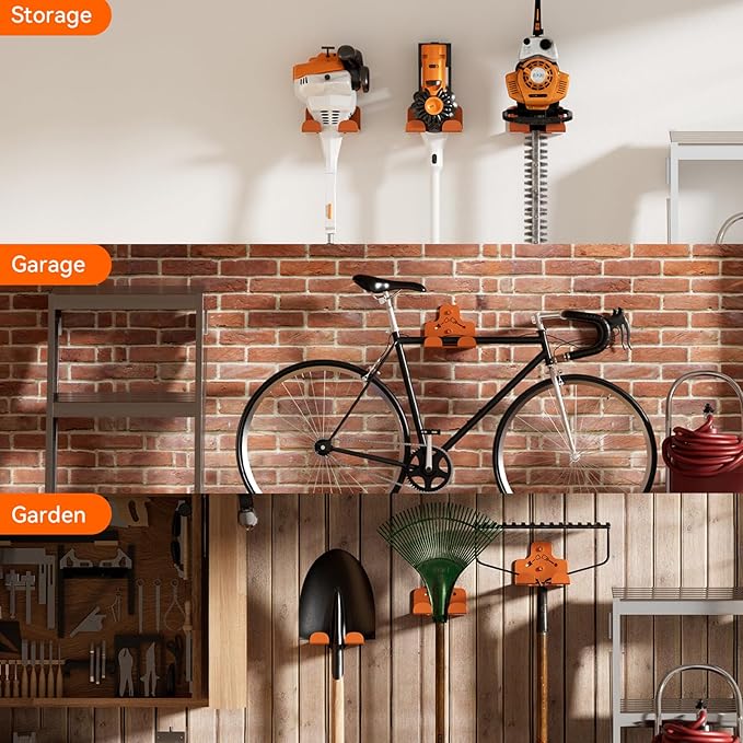Garage Storage Trimmer Rack, Weed Whackers Holder Organizer Garden Power Tool Hanger Wall Mounted for Garage Trimmer, Hedge Trimmer, Grass Trimmer, Garden Tools,2 Packs(Orange)