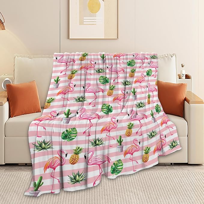 Flamingo Blanket, Pink Flamingo Throw Blanket, Tropical Pineapple Gifts Blankets Stuff Fleece Flannel Plush for Girls Women Lovers Adults Soft Bedding Gift for Sofa Bed Office Home Decor 80"x60"