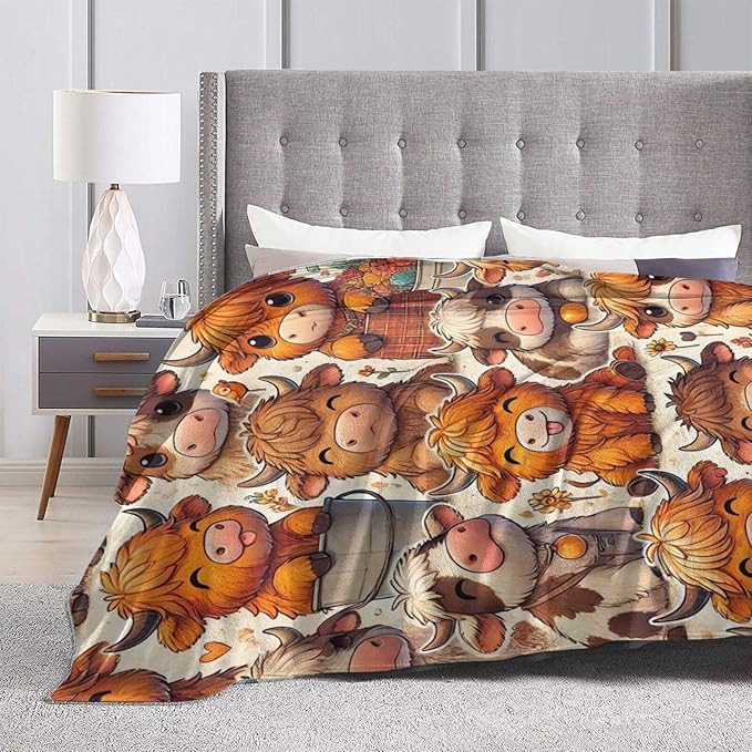 Highland Cow Blanket Soft Warm Cute Cattle Plush Throw Blanket Cozy Lightweight Animal Flannel Fleece Bedding Stuff Decor Blanket Gifts for Lover Girls Boys Kids Women Adults Bed Travel 60"x80"