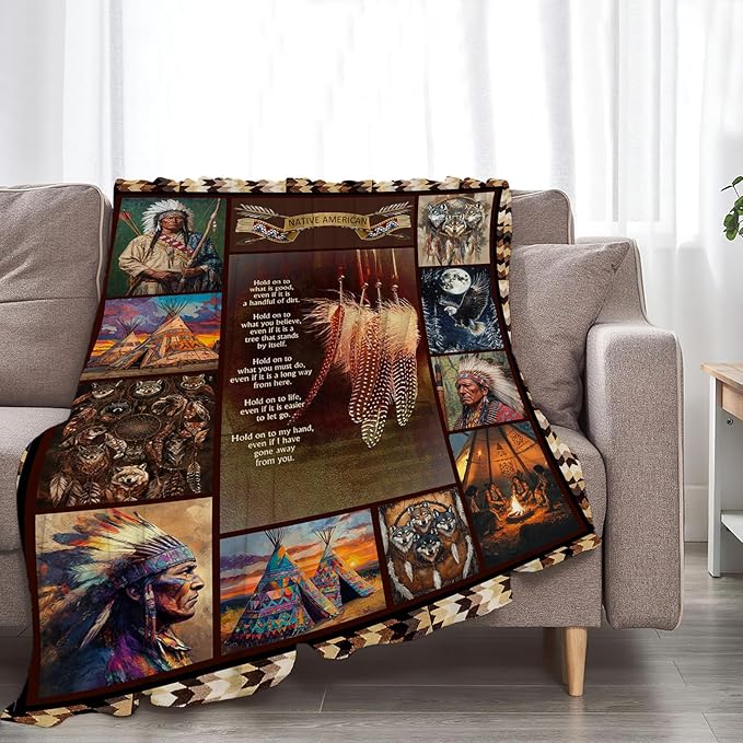 Native Indian Throw Blanket Native American Gifts for Boys Girls Women Men Plush Cozy Flannel Fleece Fuzzy Party Blankets 80"X60"