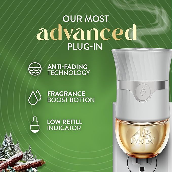 Air Wick Vibrant Plug In Scented Oil Refill,Winter Woods & Frosted Ivy, 5 ct