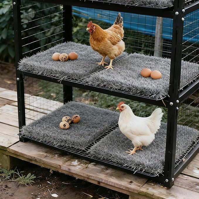 12 Pack Chicken Nesting Pads for Chicken Coop, 11.8"x11.8" Reusable Plastic Artificial Grass Nesting Box Pads Washable Laying Eggs Turf Egg-Protecting Mats for Coops, Pets & Crafts - Grey