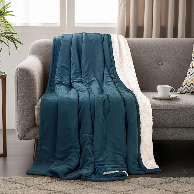 Utopia Bedding Sherpa Blanket Twin Size (Stone Blue, 90x66 Inches) - Soft Lightweight Plush Fleece Reversible Blanket for Bed, Sofa, Couch, Camping and Travel