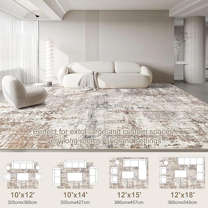 Area Rug Living Room Rugs - Washable Neutral Modern Abstract Soft Thin Rug Indoor Floor No Slip Rug Carpet for Bedroom Under Dining Table Home Office Decor - Brown/Grey/Red - 10x14