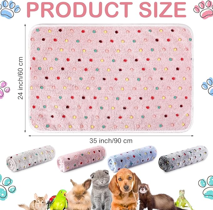Reginary 4 Pcs Waterproof Guinea Pig Blankets Washable Small Animal Fleece Bedding Absorbent Guinea Pig Cage Liners Reusable Pet Pee Pad Sleep Mat for Hamster Ferret(Colorful Dot,35 x 24 Inch)