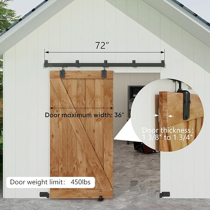 JUBEST 6FT Box Rail Exterior Barn Door Hardware Kit, Black Heavy Duty Sliding Barn Door Hardware, Wall Mount Barn Door Hardware(Doors NOT Include）